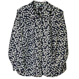 Talbots Elephant Print Button Up Shirt Navy Women Petites 2XP